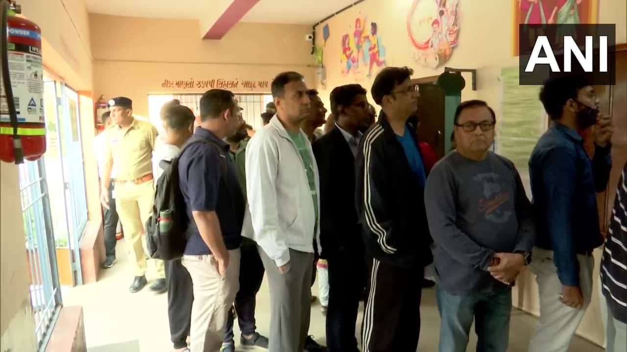 Gujarat Election 2022: Long queue at CM's poll booth Gujarat Election 2022: Long queue at CM's poll booth