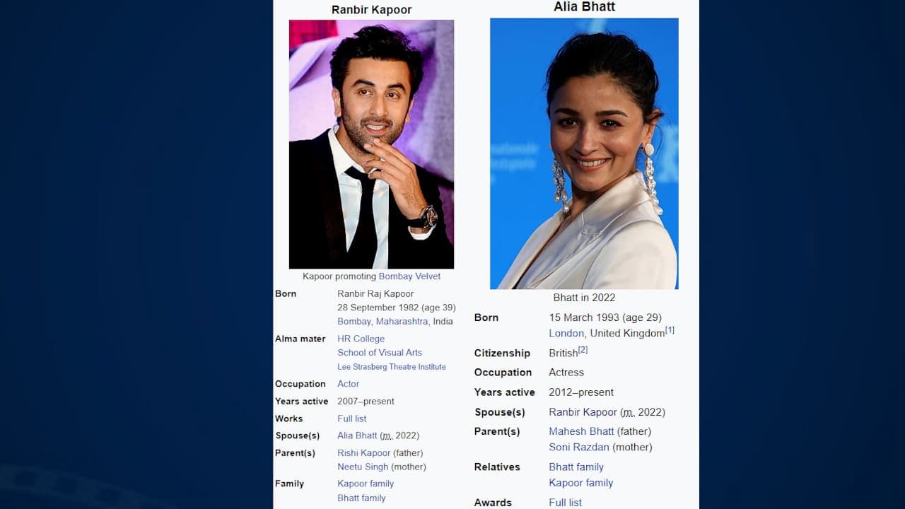 Alia-Ranbir wedding: Actors' Wikipedia pages updated Alia-Ranbir wedding: Actors' Wikipedia pages updated